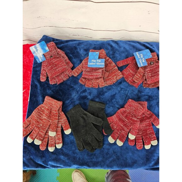 Flip Top Ladies’ Gloves Set‎ of 6 Red Black - Picture 2 of 9